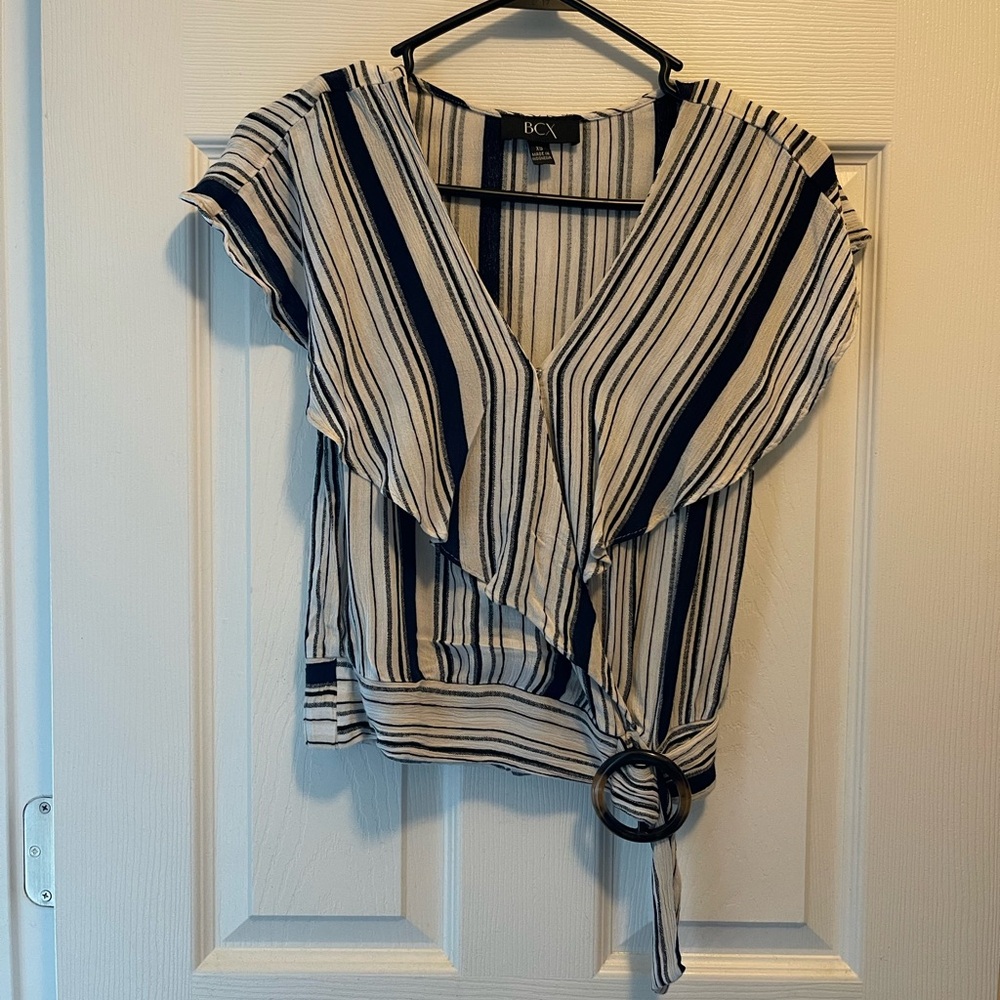 BCX Women's Black and White Striped Blouse